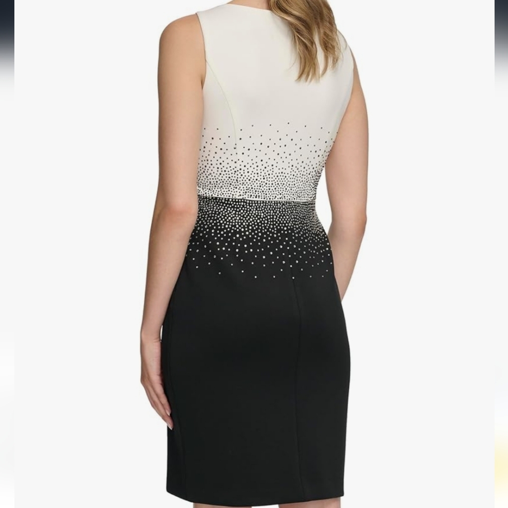 Calvin Klein Blue and White Embellished Sheath Midi Dress - Picture 2 of 3
